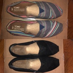 (both) Multicolored + Black Corduroy Toms Slip-Ons